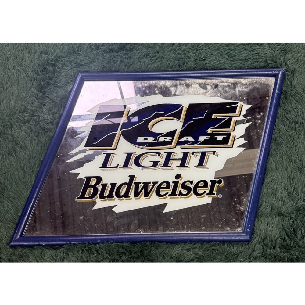 Vtg BUD ICE Draft Beer Budweiser USA Slanted Mirror Sign Anheuser Busch 22x25